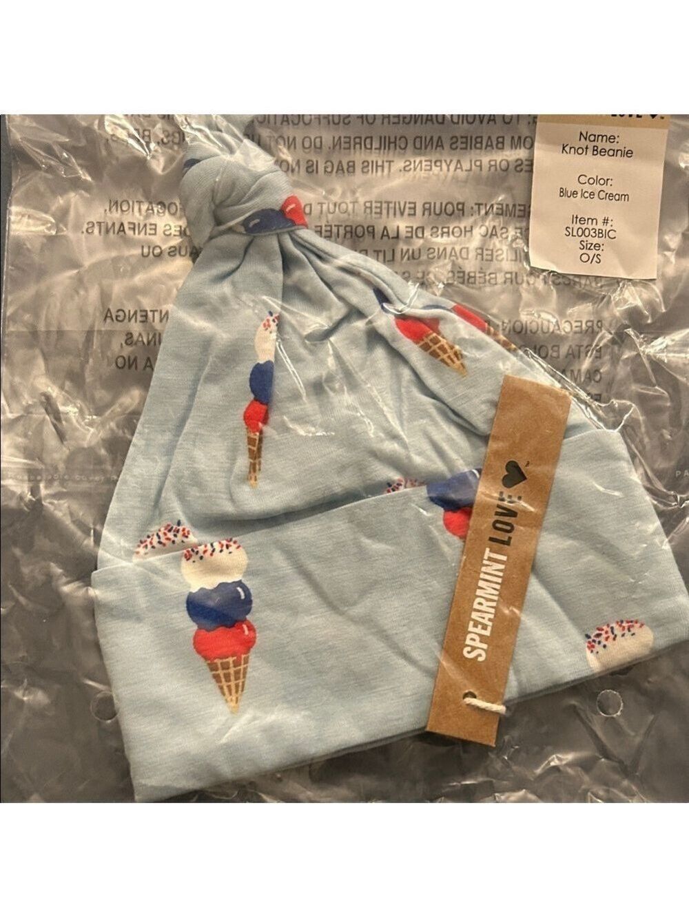 Spearmint LOVE Ice Cream Knot Beanie - Blue